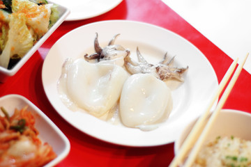 close up squid and vegetable in japanese food
