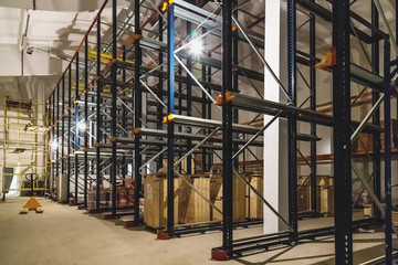 Warehouse interior with empty shelves