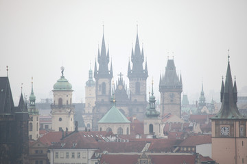 Fototapeta premium Tyn Church and Old Town Hall in Prague, Czech Republic.
