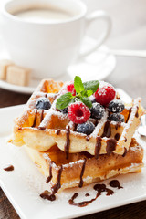 Fresh homemade brussels waffle with berries