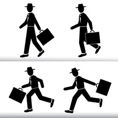Silhouette walking and running Businessman. Vector set