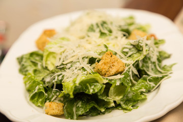 Croutons on Traditional Caesar Salad