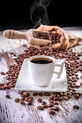 Hot coffee in the cup