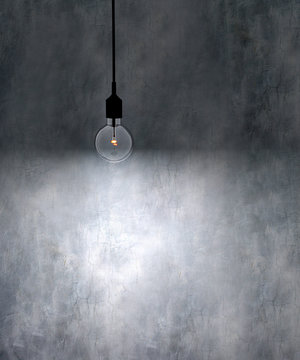 Old grunge wall with bulb light