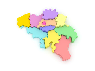 Obraz premium Three-dimensional map of Belgium.