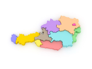 Three-dimensional map of Austria.