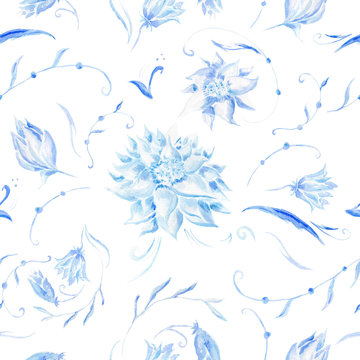 Fototapeta Pastel pattern with blue flowers