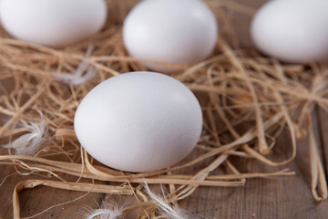Weiße Eier auf Stroh