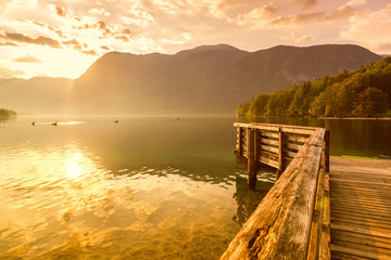 Sunset on the lake Bohinj