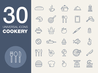 Kitchen seamless pattern 30 icon set