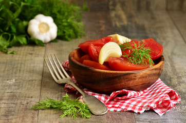 Homemade marinated tomatoes.