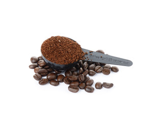 coffee bean and coffee powder isolated on white