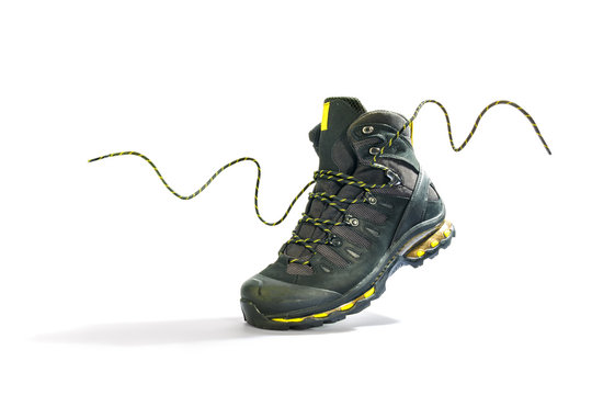 Climbing shoes with laces on a white background