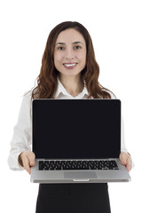 Business woman showing laptop