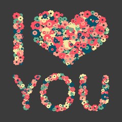 Grunge heart with text I love you. Vector illustration.