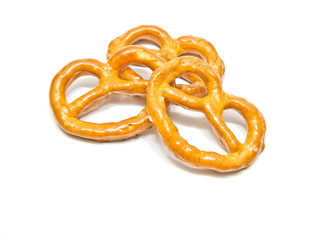 yummy salted pretzels on white