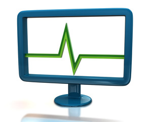 Blue monitor with green pulse sign