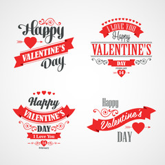 Happy Valentines Day Lettering Card. Typographic With Ornaments