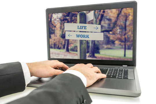 Businessman on Laptop for Life and Work Concept