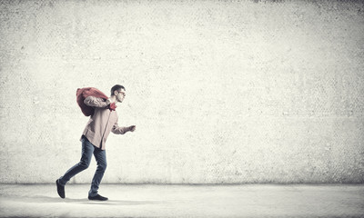 Man with red bag