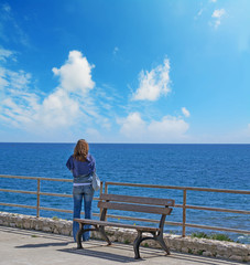 Fototapeta premium woman looking at the sea in autumn