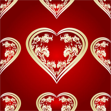 Seamless texture heart of gold and silver ornaments red vector