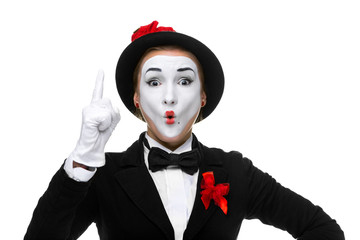 Portrait of the surprised and joyful mime with open mouth