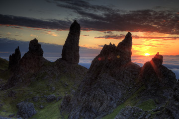 Sunrise behind the Old Man of Storr in Scotland