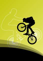 Fototapeta na wymiar Extreme cyclists bicycle riders active children sport silhouette