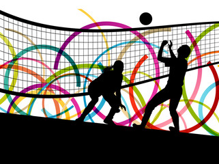 Active young women volleyball player sport silhouettes in abstra