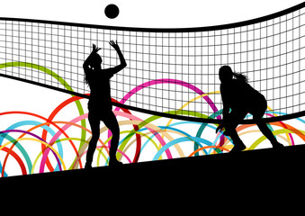 Active young women volleyball player sport silhouettes in abstra