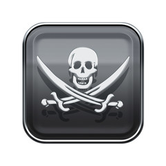 Pirate icon glossy grey, isolated on white backround