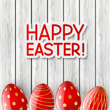 Easter greeting card with red eggs