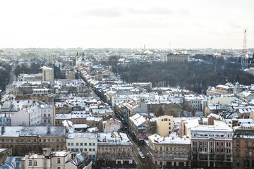 the historic center of the city of Lviv, top view