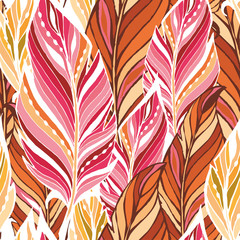 Texture with feathers in warm colors