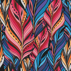 Texture with feathers in pink and blue colors