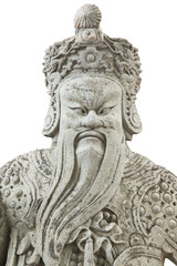 Fototapeta na wymiar Stone Chinese warrior in the Temple