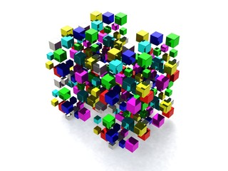 Abstract background with many colored cubes