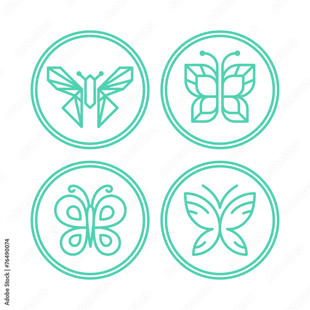 Poster vector set of line butterfly logos and icons