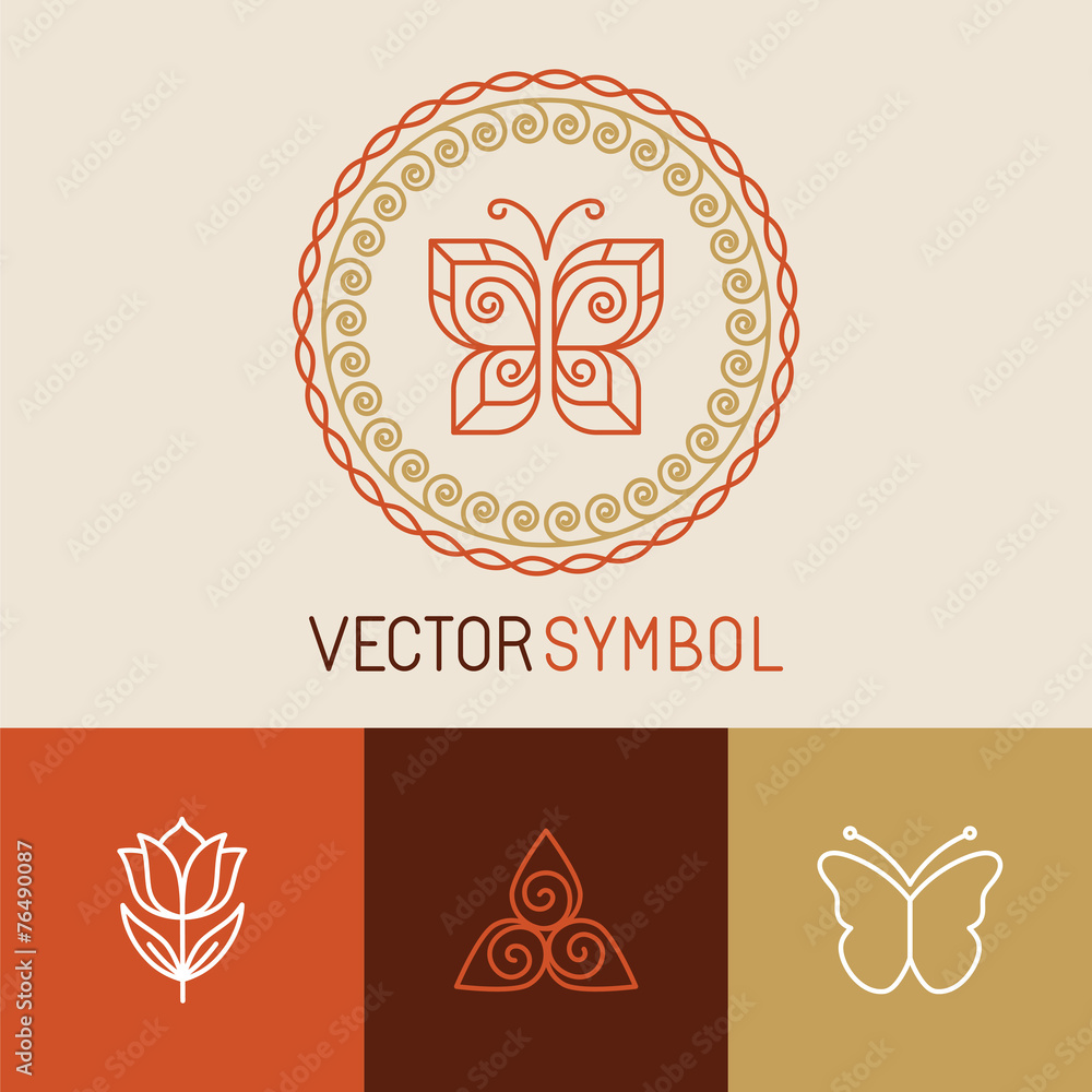 Poster vector set of line butterfly logos and icons