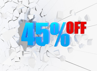 45 percent discount icon on white background