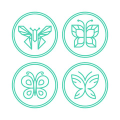 Vector set of line butterfly logos and icons