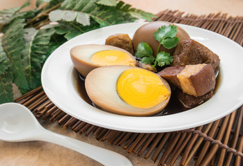 Boiled egg with pork in sweet gravy (Khai Pha Lo), Thai cuisine