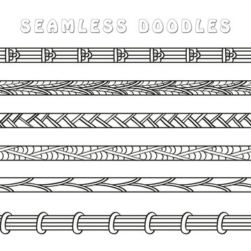 Set of seamless doodle patterns isolated on white