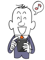 笑顔でスマートフォンを操作するビジネスマン