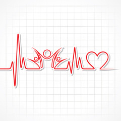 Heartbeat with a unity symbol in line stock vector