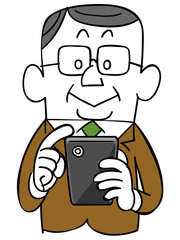 スマートフォンを操作する年輩のビジネスマン