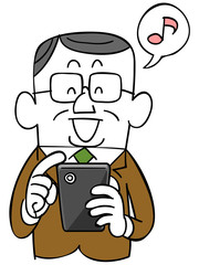 笑顔でスマートフォンを操作する年輩のビジネスマン