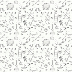 Sea hand drawn hipster seamless pattern over white