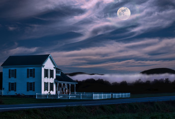 rural home at night